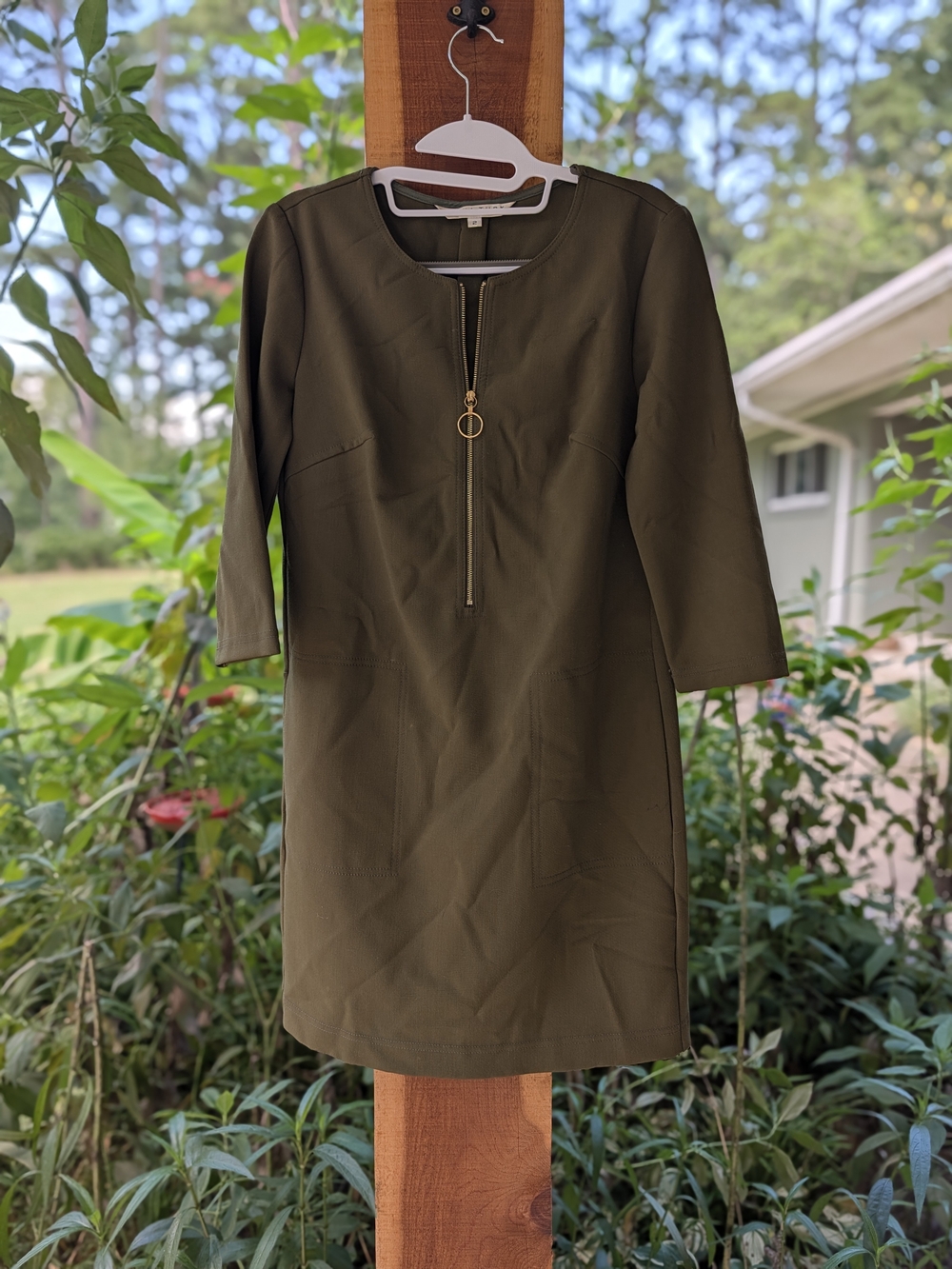 Trina Turk Olive Green Zip-Front Women's Dress